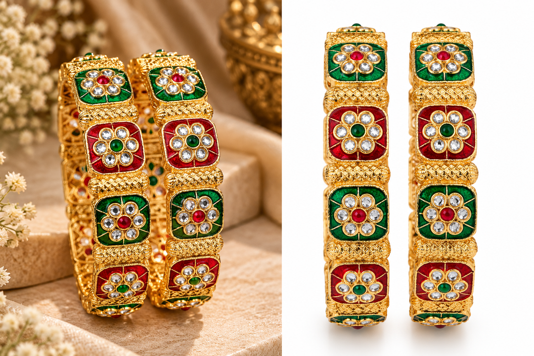 Square Meenakari Kundan Bangle Set