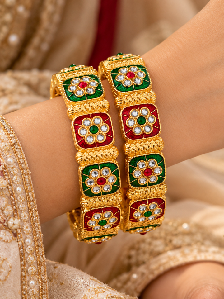 Square Meenakari Kundan Bangle Set