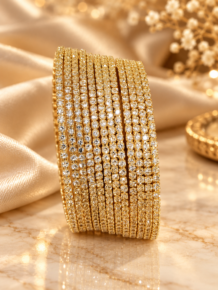 Set of 12 CZ Gold Plated Bangles