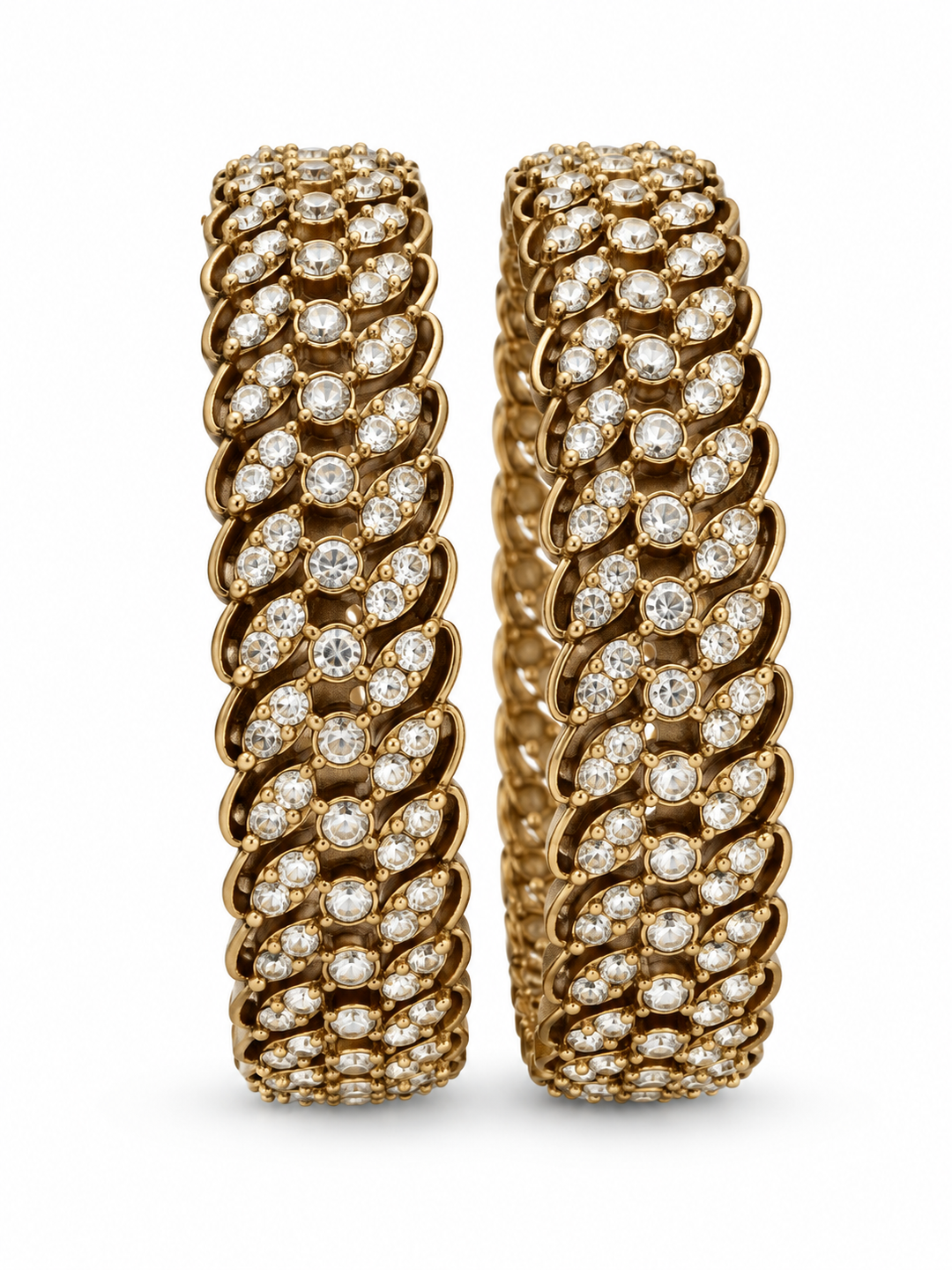 Premium Gold Plated American Diamond Broad Bangles Set of 2 Bridal Kada Chudi for Women