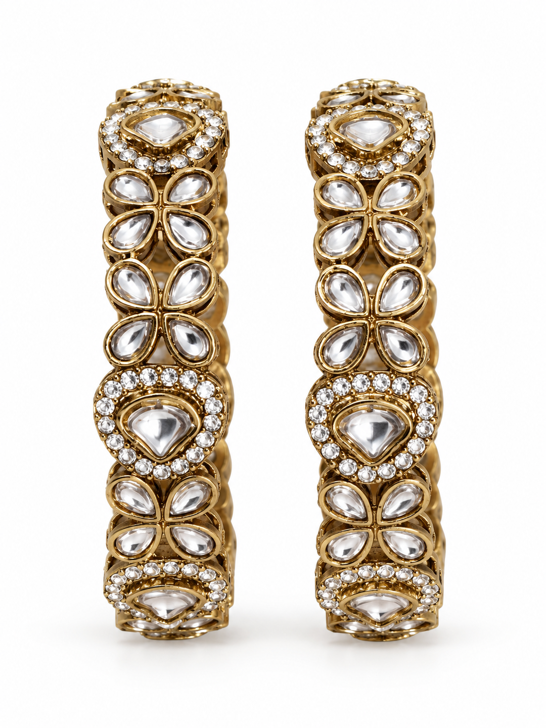 Gold Plated Kundan  Stone Bangles Set