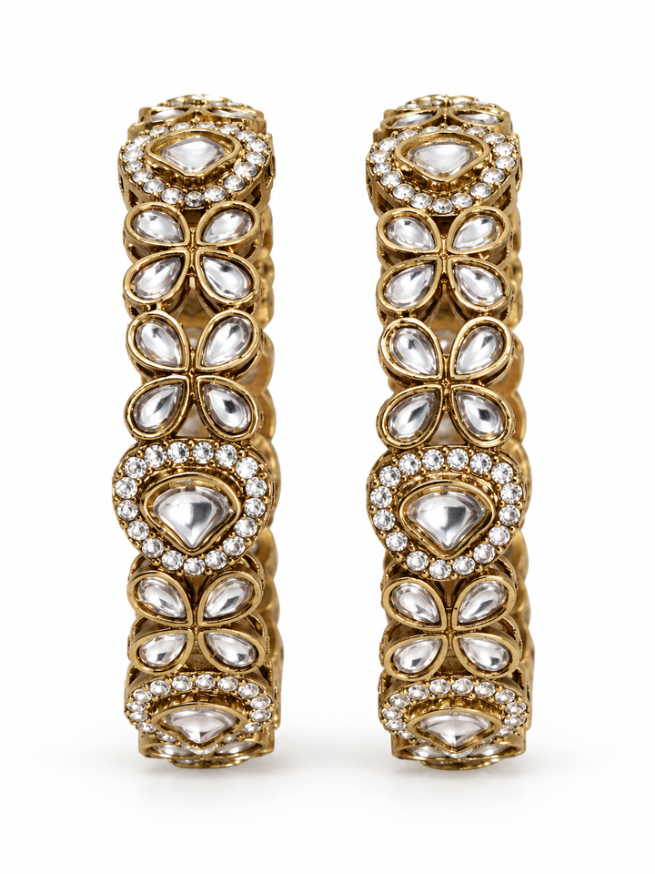 Gold Plated Kundan  Stone Bangles Set