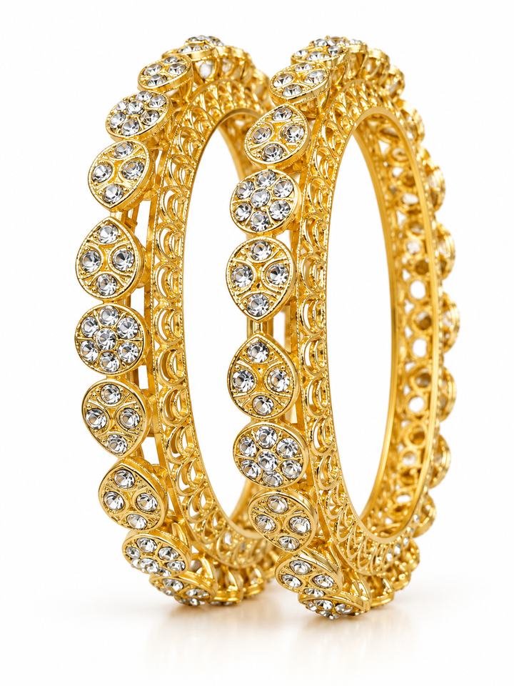 Gold Plated CZ Bridal Bangle Set of 2