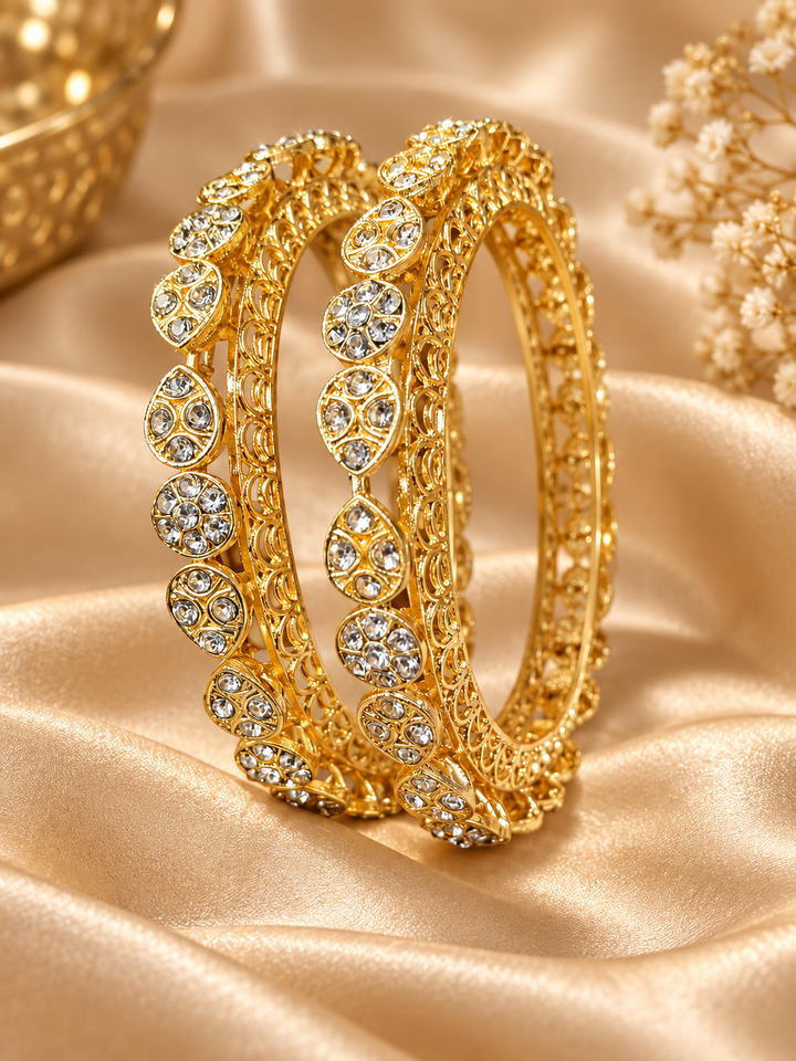 Gold Plated CZ Bridal Bangle Set of 2