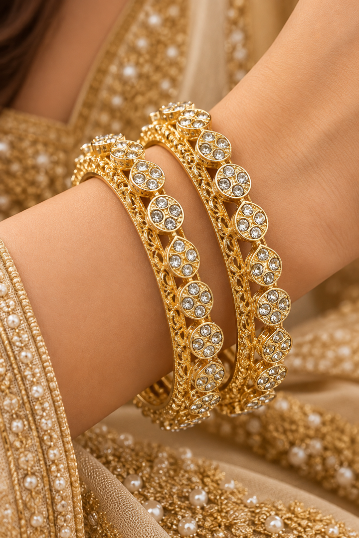 Gold Plated CZ Bridal Bangle Set of 2