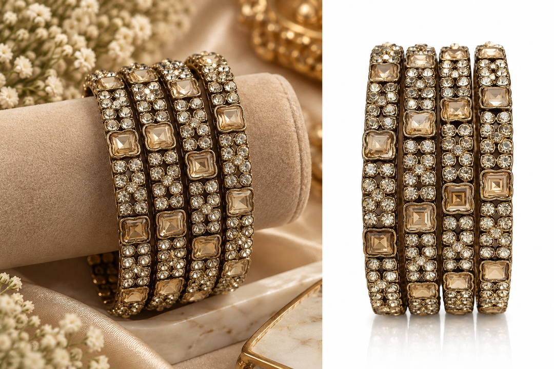 Champagne Crystal Bridal Bangle Set of 4 For Women