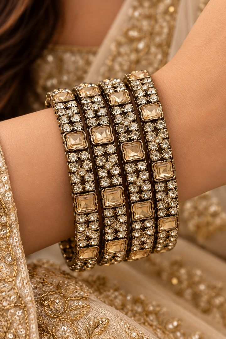 Champagne Crystal Bridal Bangle Set of 4 For Women