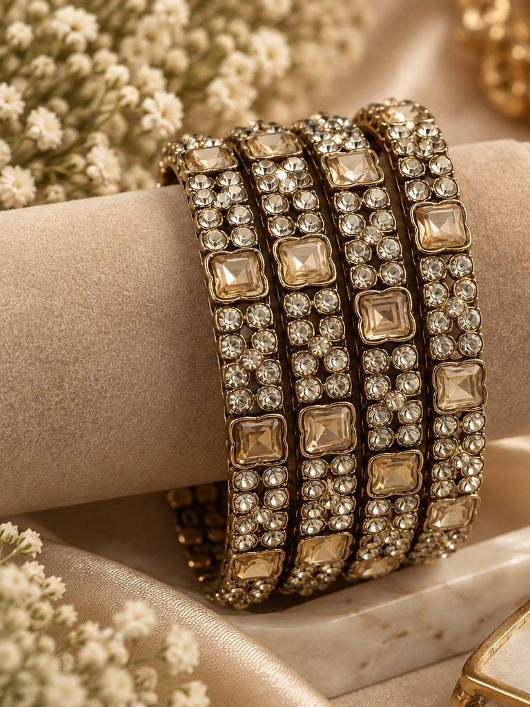 Champagne Crystal Bridal Bangle Set of 4 For Women