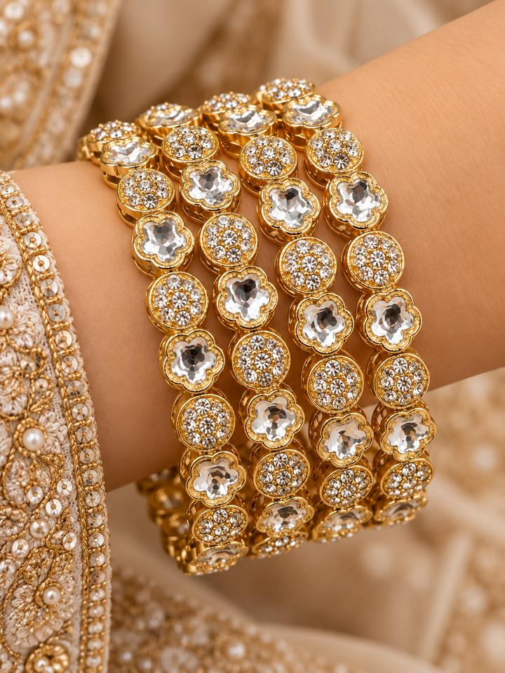 Gold Plated Kundan Bangle Set Of 4
