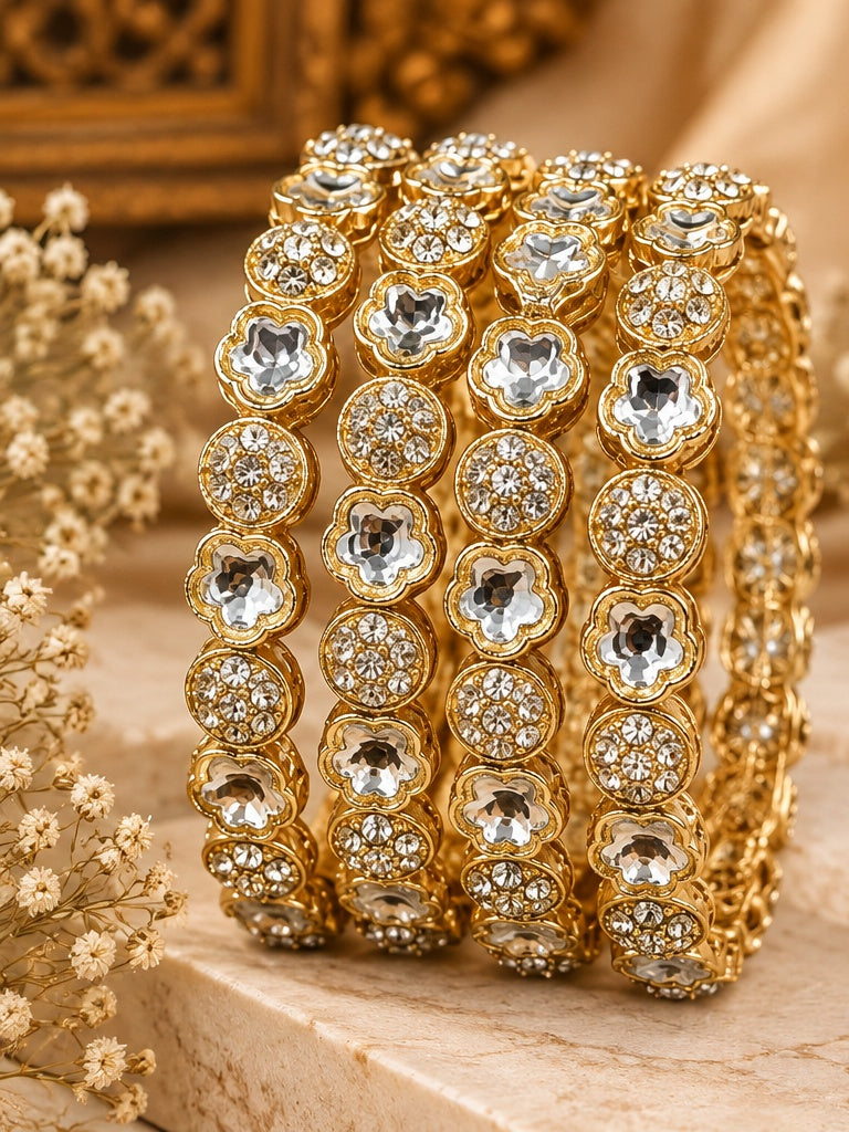 Gold Plated Kundan Bangle Set Of 4