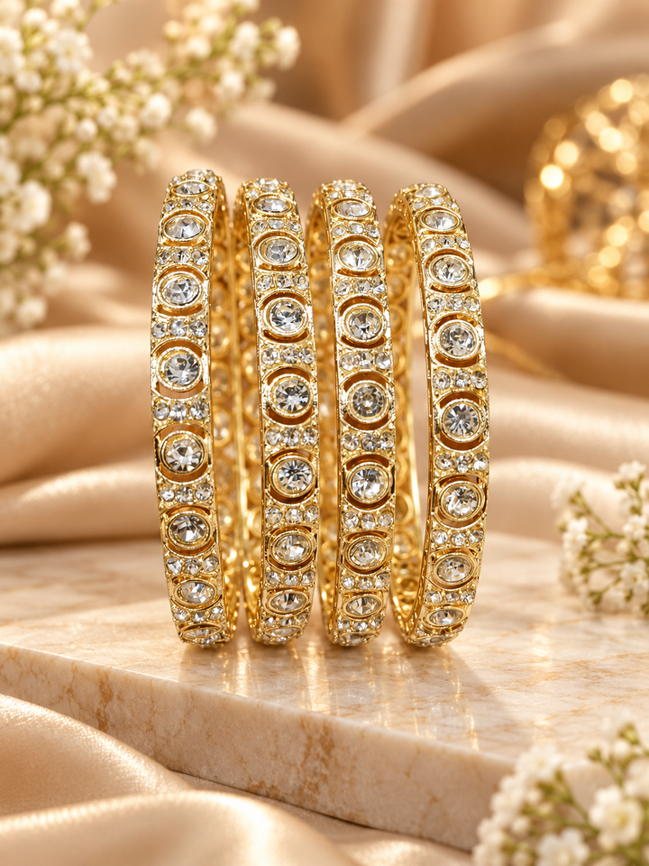 Premium Gold Plated CZ Bridal Bangle Set Of 2