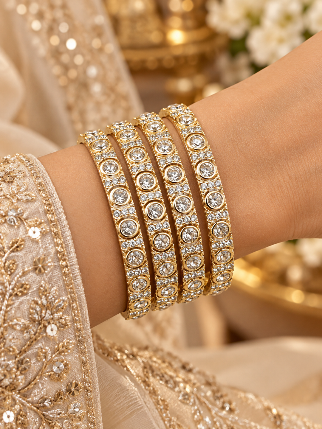 Premium Gold Plated CZ Bridal Bangle Set Of 2