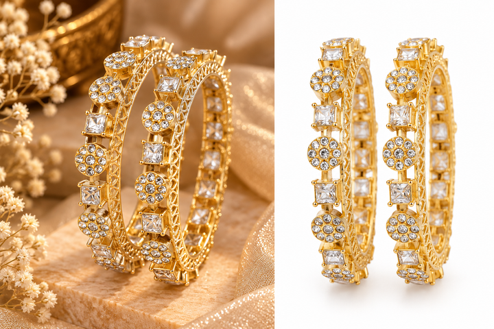 Premium Gold Plated CZ Bridal Bangle Set Of 2