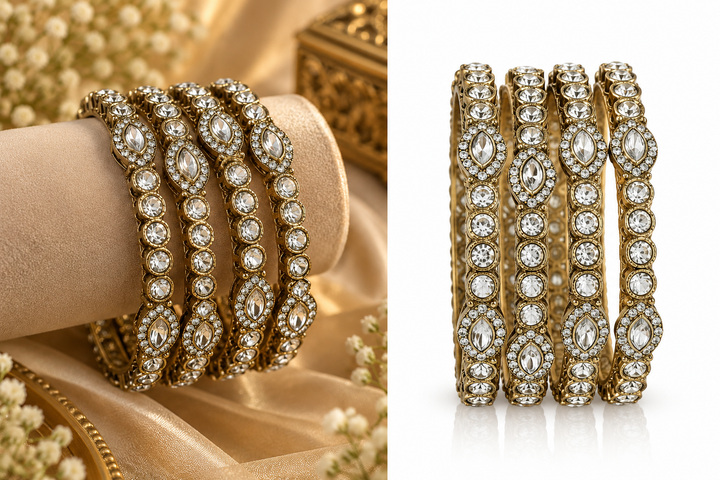 Antique Kundan Bangle Set Of 4 For Women