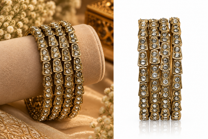 Antique Gold Kundan Bangle Set Of 4