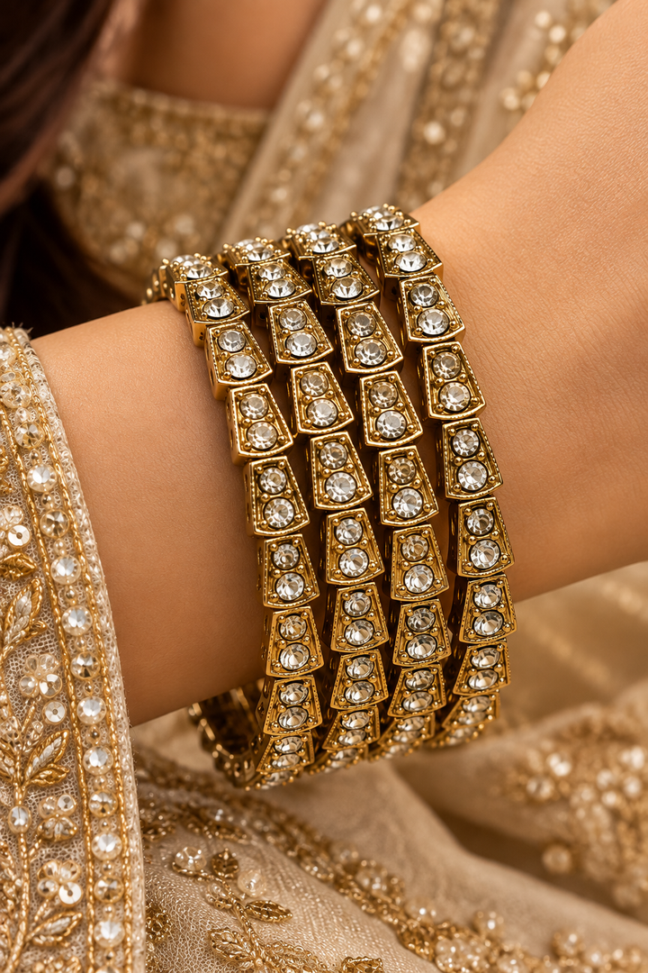 Antique Gold Kundan Bangle Set Of 4