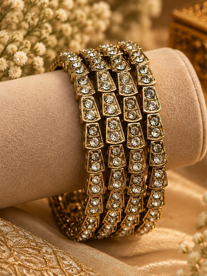 Antique Gold Kundan Bangle Set Of 4