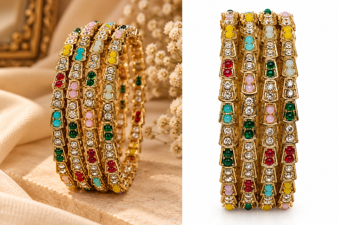 Multicolor Kundan Bangle Set Of 4
