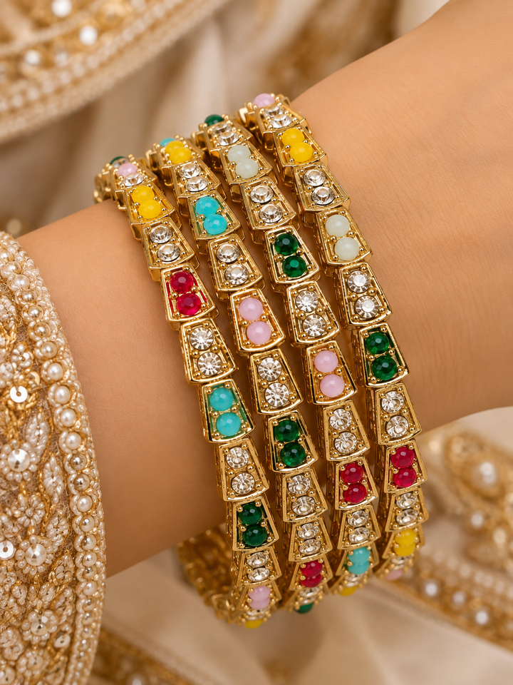 Multicolor Kundan Bangle Set Of 4