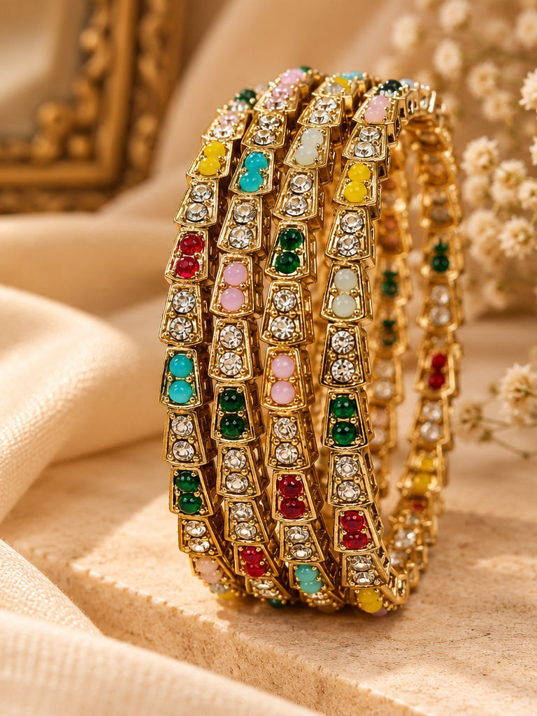 Multicolor Kundan Bangle Set Of 4
