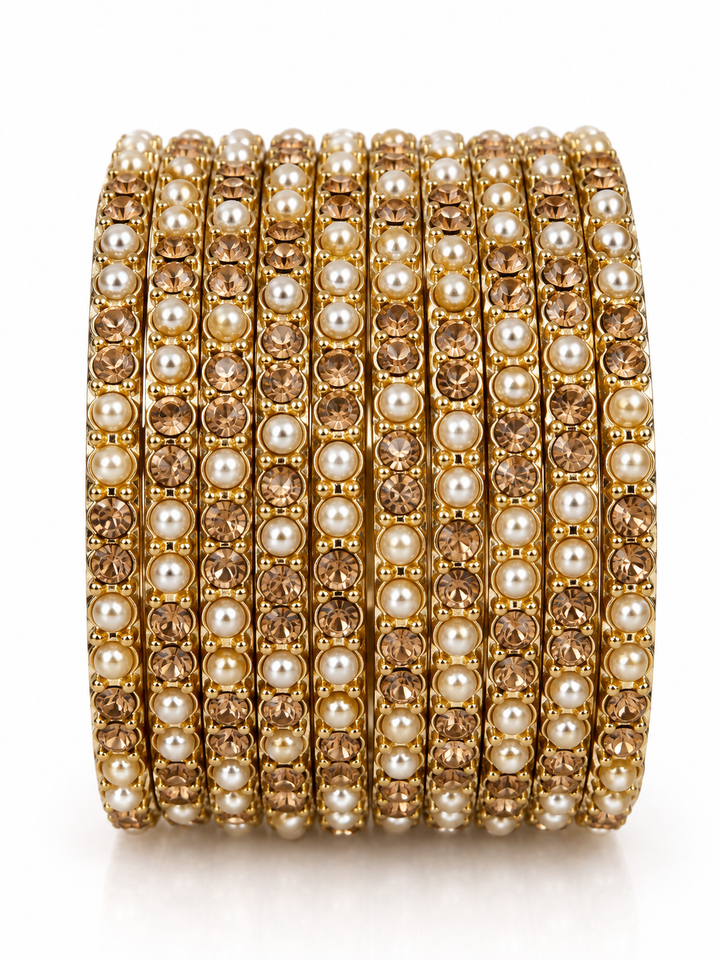 Gold Plated Pearl Bangle Set Of 12