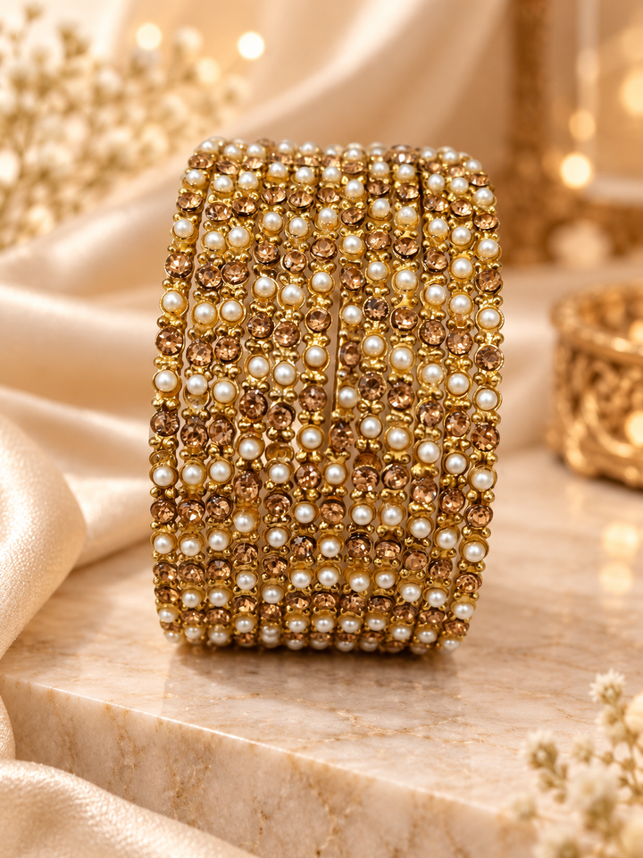 Gold Plated Pearl Bangle Set Of 12