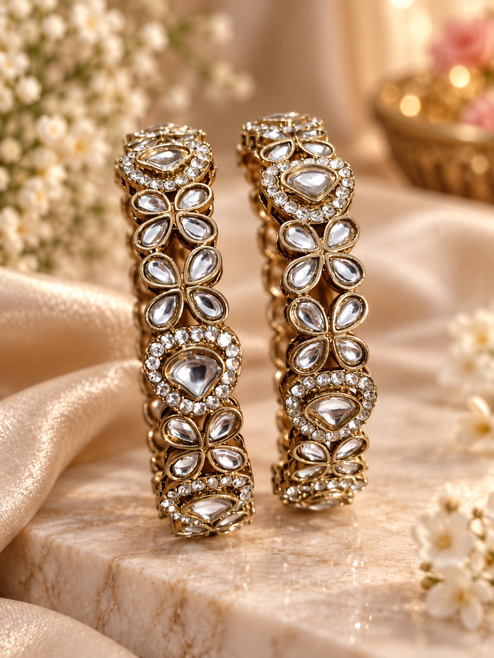 Gold Plated Kundan  Stone Bangles Set