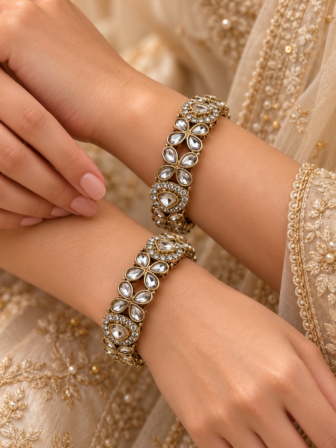 Gold Plated Kundan  Stone Bangles Set