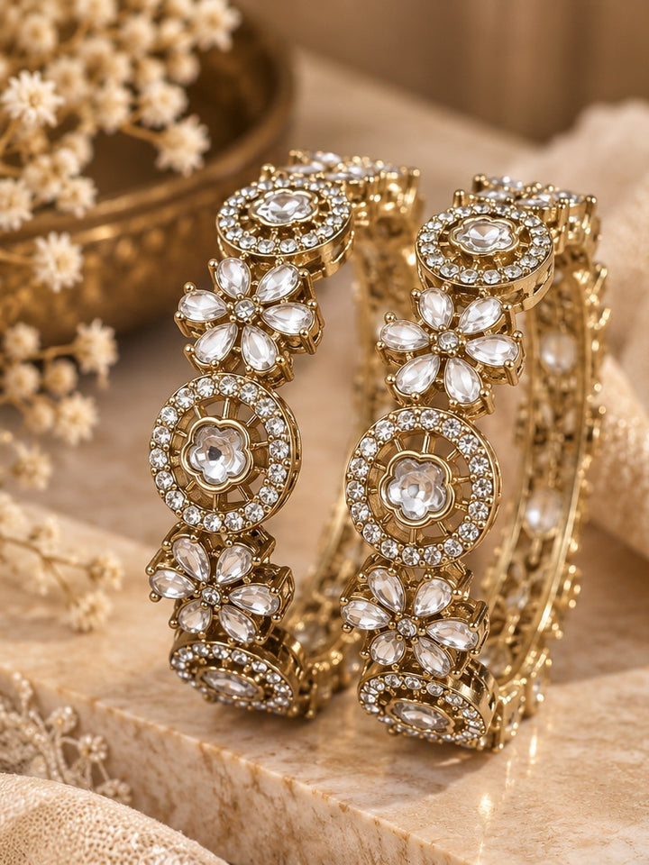 Royal Kundan Polki Antique Gold Openable Bangle Set