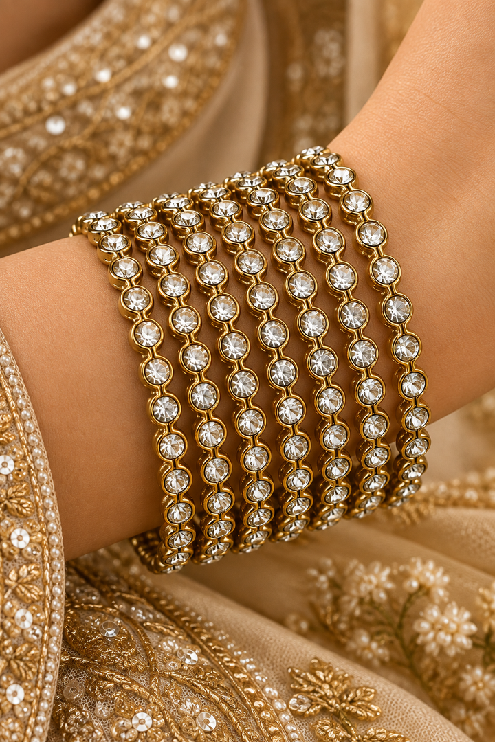 Sleek CZ Gold Bangle Set of 8