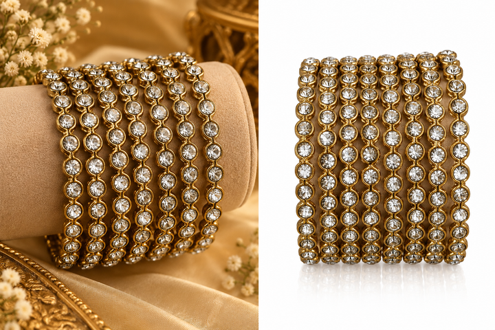 Sleek CZ Gold Bangle Set of 8