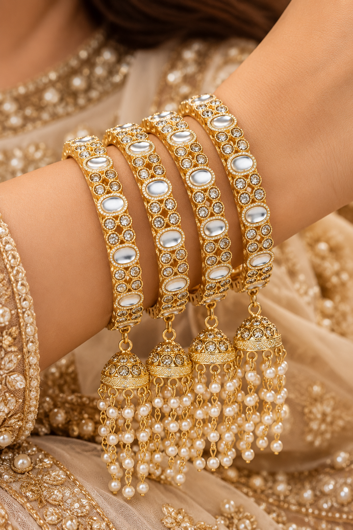 Jhumki Latkan Kundan Bangle Set Of 4