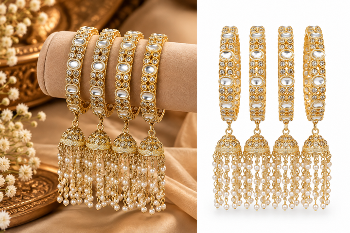 Jhumki Latkan Kundan Bangle Set Of 4