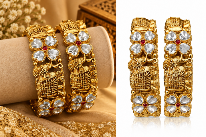 Rajwadi Elephant Kundan Bangle Set Of 2