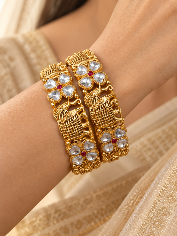 Rajwadi Elephant Kundan Bangle Set Of 2