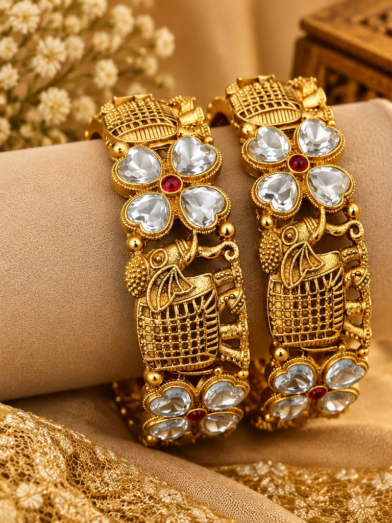 Rajwadi Elephant Kundan Bangle Set Of 2