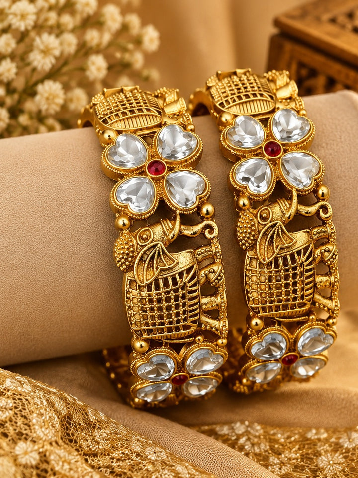 Rajwadi Elephant Kundan Bangle Set Of 2
