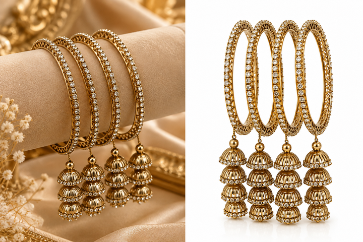 CZ Triple Jhumka Bangle Set Of 4
