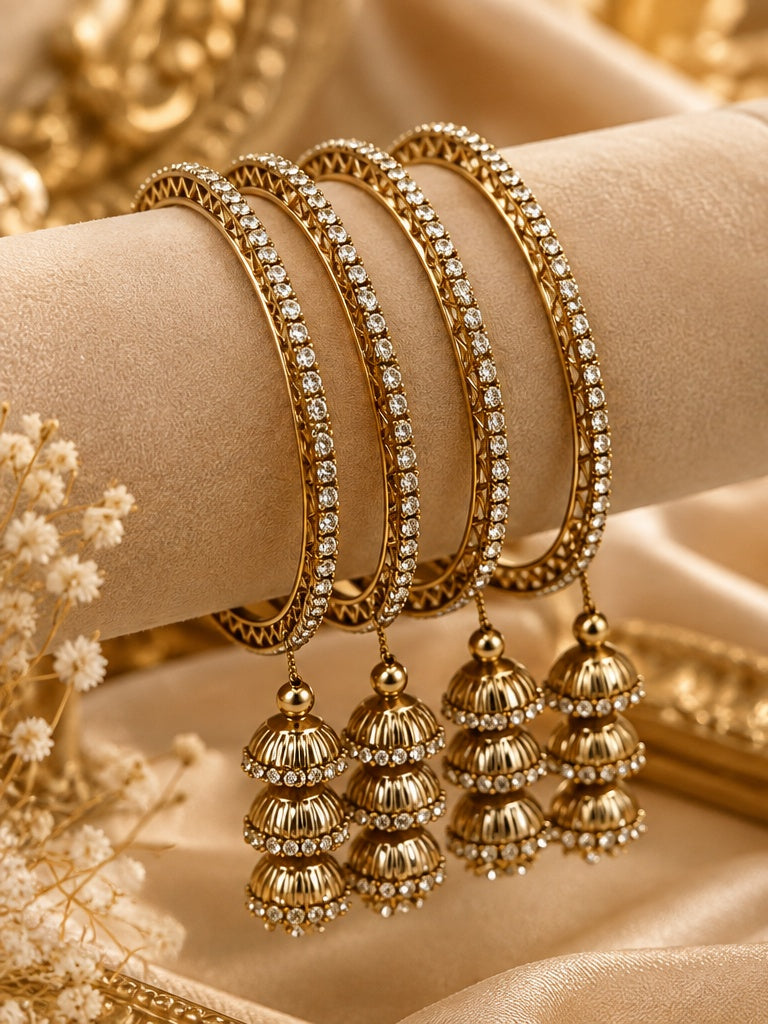 CZ Triple Jhumka Bangle Set Of 4