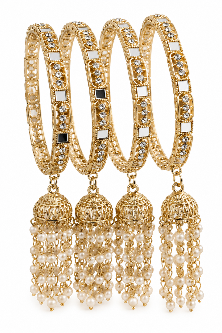 Mirror & Pearl Latkan Bangle Set Of 4