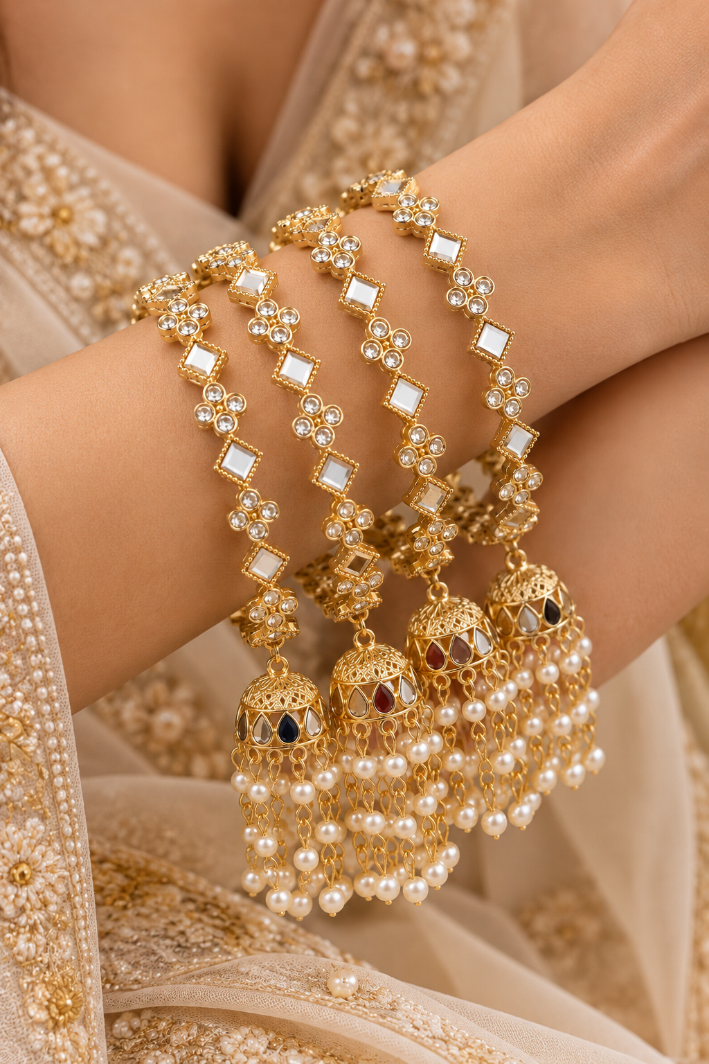 Festive Mirror Latkan Bangle Set Of 4