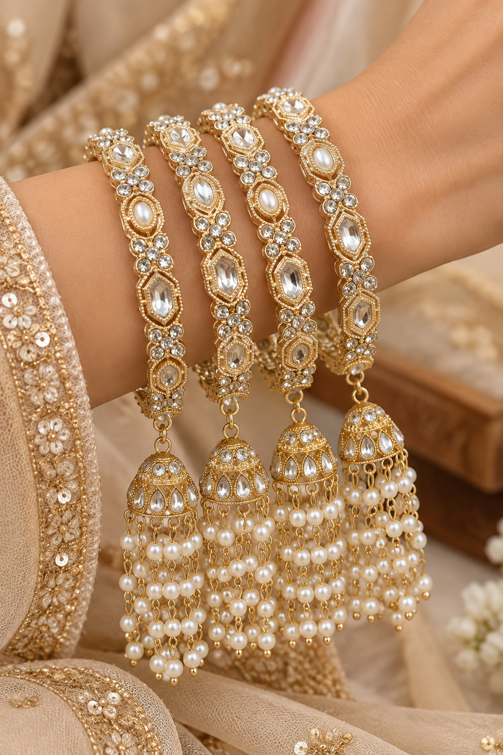 Pachhi Kundan Latkan Bangle Set Of 4