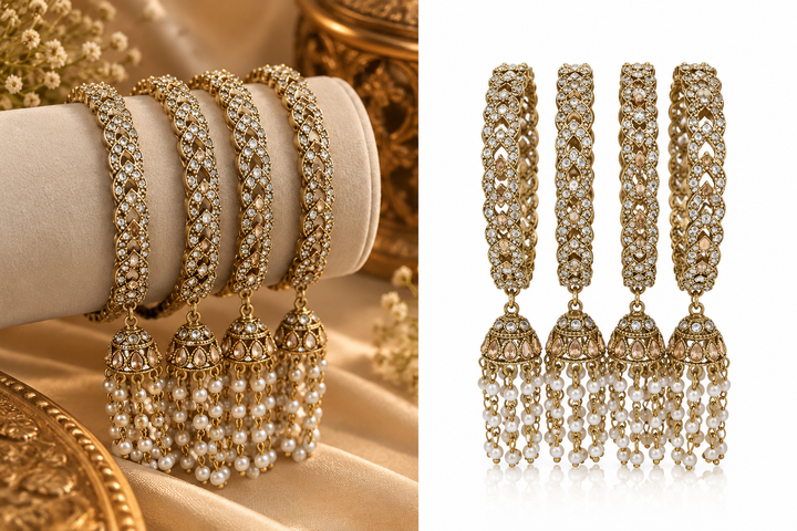 CZ Chevron Jhumki Bangle Set Of 4