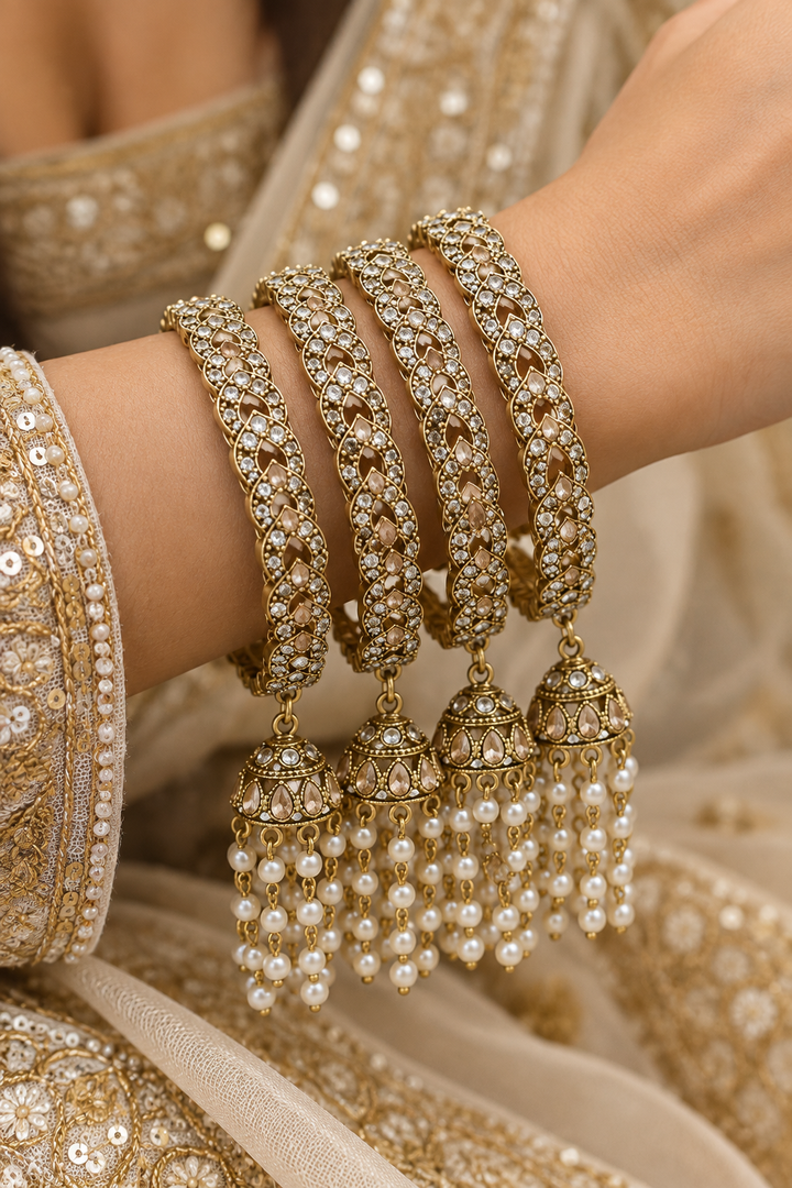 CZ Chevron Jhumki Bangle Set Of 4