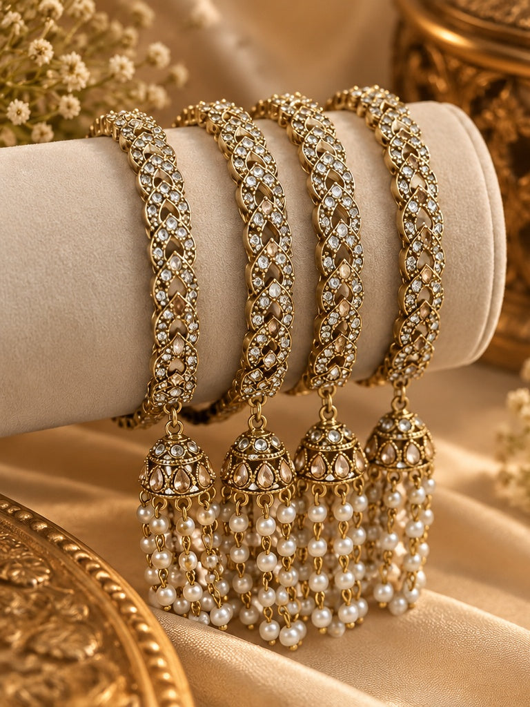 CZ Chevron Jhumki Bangle Set Of 4