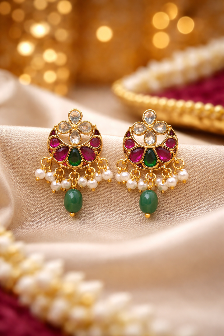 Traditional Gold Plated Stud Earrings for Women Stylish Kundan Stone Pearl Drop Jhumka Design Ethnic Party Wear Earrings for Girls Wedding Festive Jewellery Latest Design Trendy Accessories