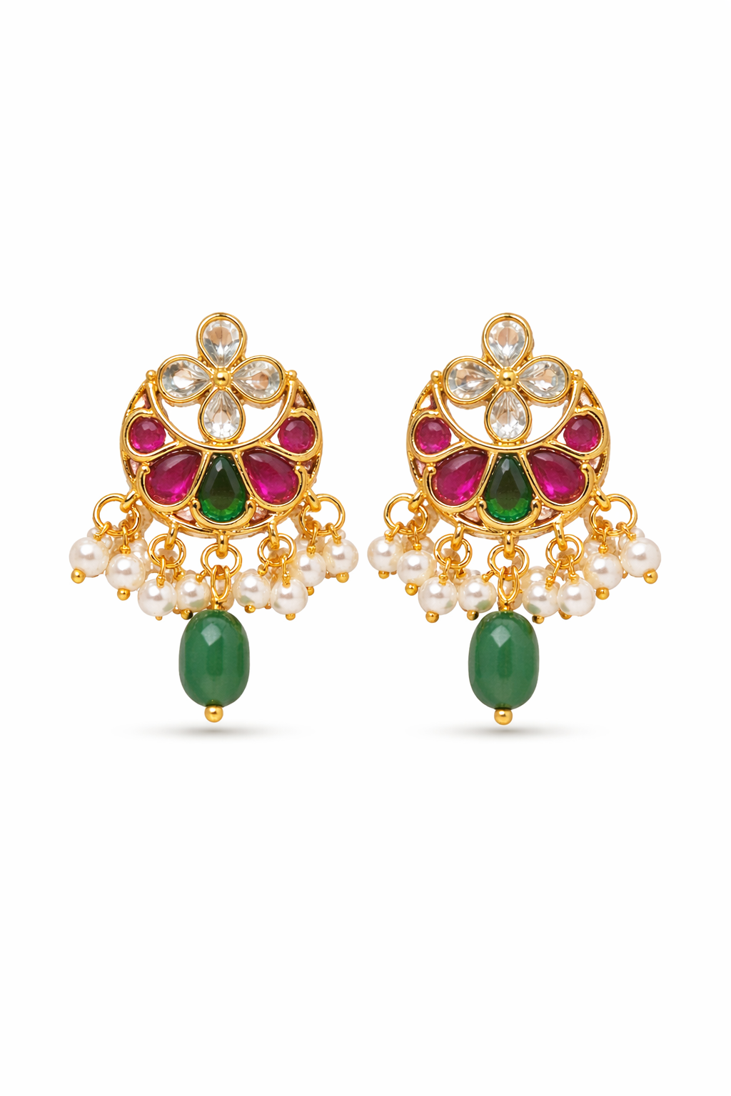 Traditional Gold Plated Stud Earrings for Women Stylish Kundan Stone Pearl Drop Jhumka Design Ethnic Party Wear Earrings for Girls Wedding Festive Jewellery Latest Design Trendy Accessories