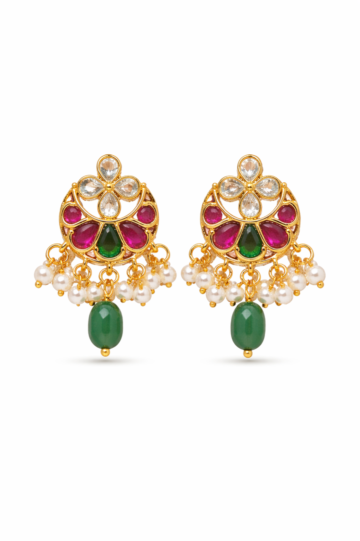 Traditional Gold Plated Stud Earrings for Women Stylish Kundan Stone Pearl Drop Jhumka Design Ethnic Party Wear Earrings for Girls Wedding Festive Jewellery Latest Design Trendy Accessories