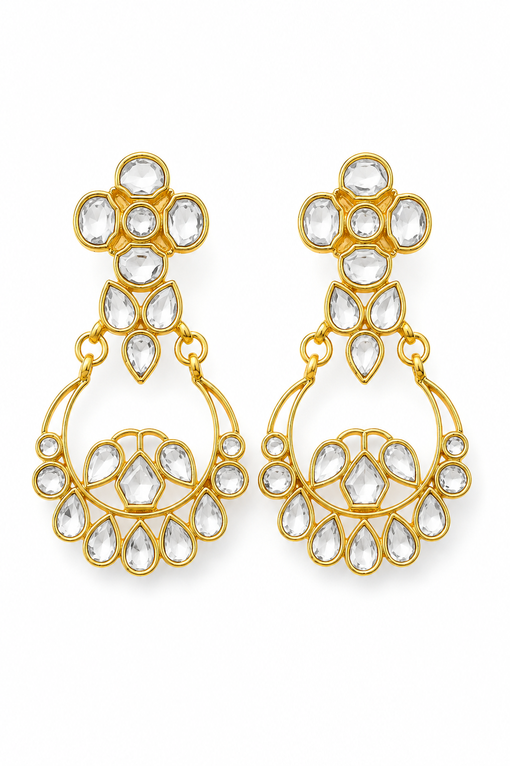 Gold Kundan Chandbali Drop Earrings