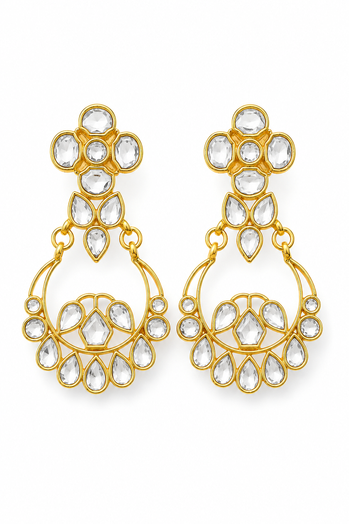 Gold Kundan Chandbali Drop Earrings